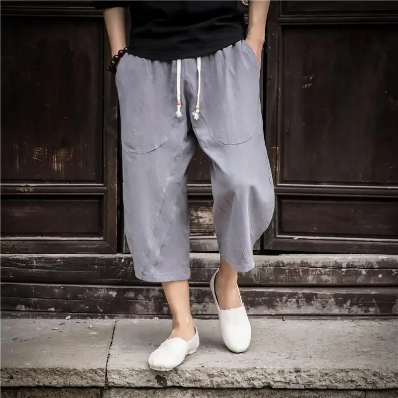 Trendy Seven Quarter Pants Men Wide Leg Summer Casual