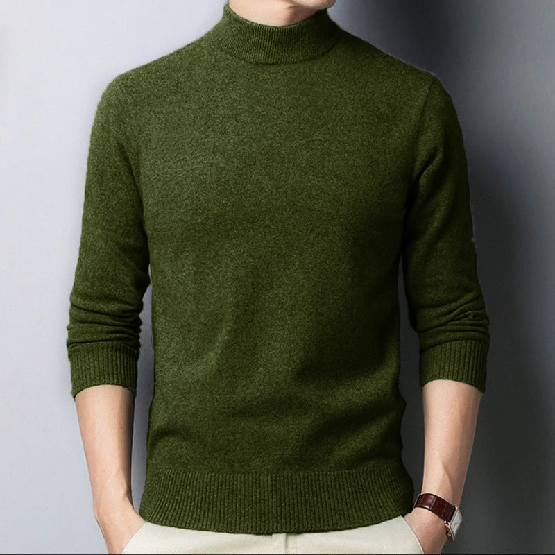 Cozy Knit Mock Neck Pullover For Men With Solid Color