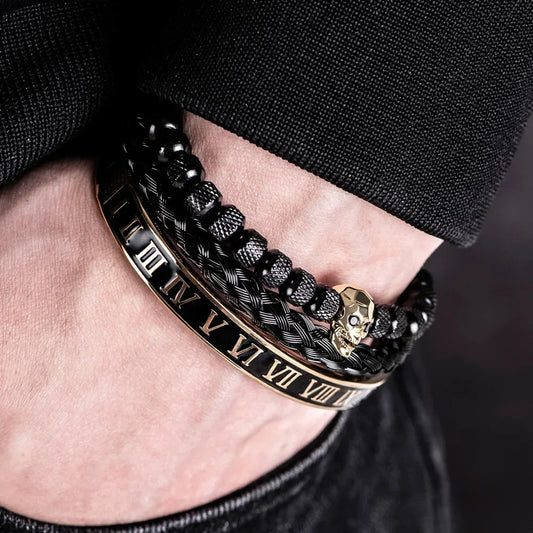 Elegant Stainless Steel Bracelet: Vintage Rome Skull Chain Bangle - Ideal High-End Jewelry Gift