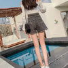 Trendy Gray Denim Shorts High Waist Wide Leg Tassel Lace-up A-line
