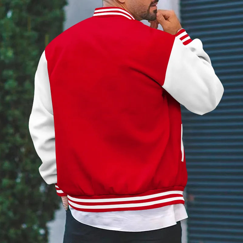 Mode Bomber Jacke Fleece Männer Rib Ärmel Baumwolle Casual Baseball Uniform Kragen 