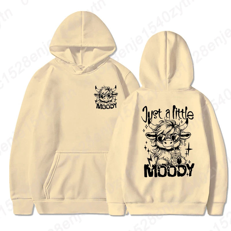 Cattle Moody Letter Print Hoodie Women Casual Pullover