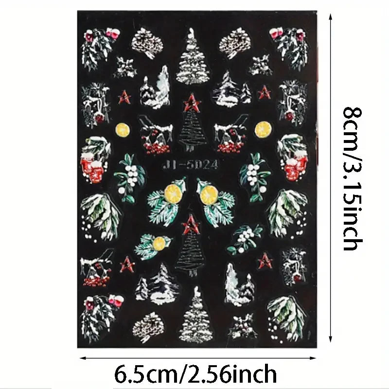 2024 5D Christmas Nail Stickers  Snowflake and Santa Designs