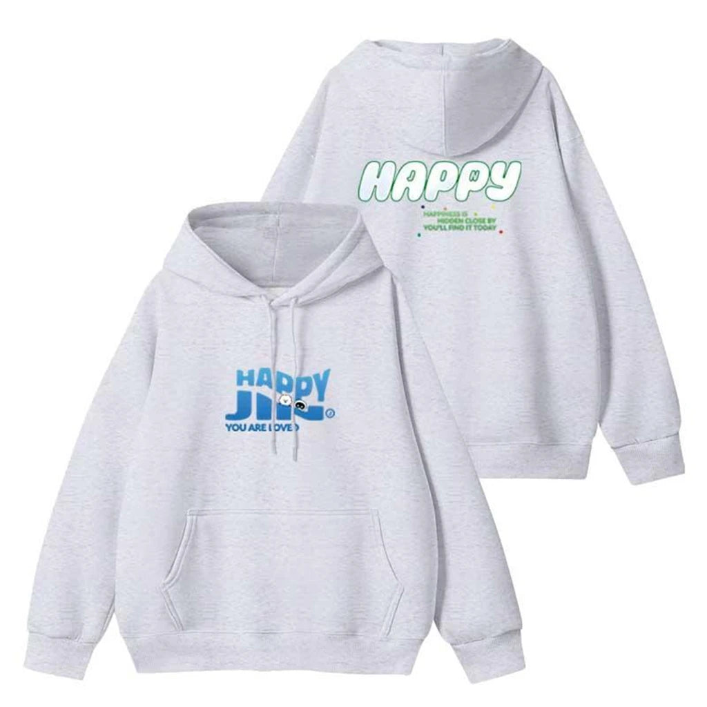 Winter Women's Hoodie JIN Happy Letter Print Cotton Long Sleeve