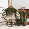 Printed Toddler Boy 3-piece Outfit Top Pants And Striped Shirt