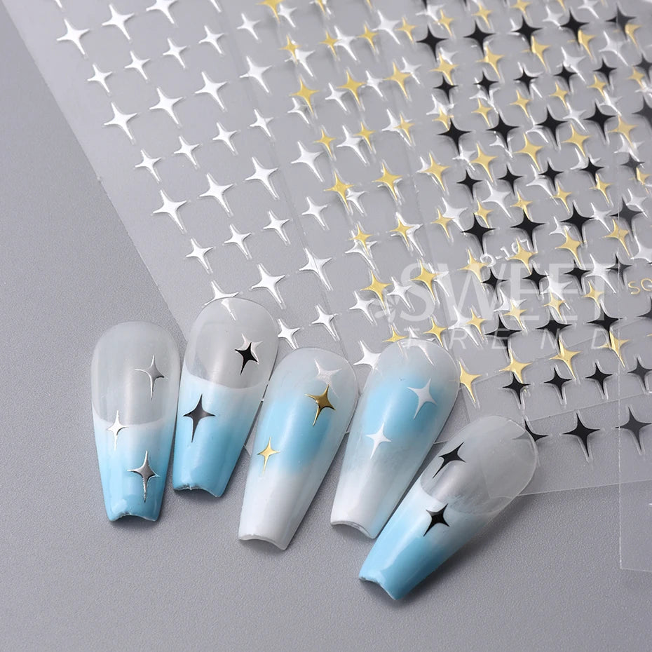 3d Bronzing Laser Cross Stars Y2k Nail Sticker Adhesive Manicure