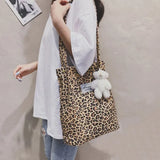 Casual Tote Bag Leopard Shoulder Bag Ladies Canvas Bag New Shopping Bag