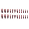 Womens Pink Glitter Sequin Artificial Fall Nails With Scary Skull Love