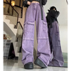 Purple Cargo Jeans Women Y2K High Waist Wide Leg