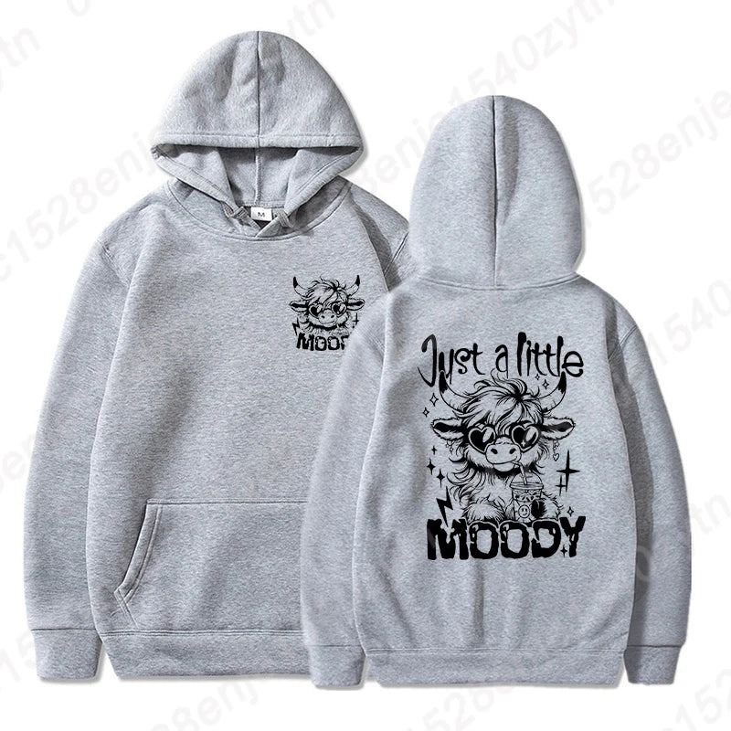 Cattle Moody Letter Print Hoodie Women Casual Pullover