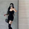 Y2K Retro Lace Spaghetti Strap Black Bodycon Dress