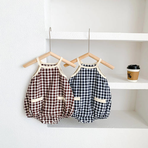 Summer baby Romper for Girls fashion Plaid Newborn Sleeveless Jumpsuit Baby