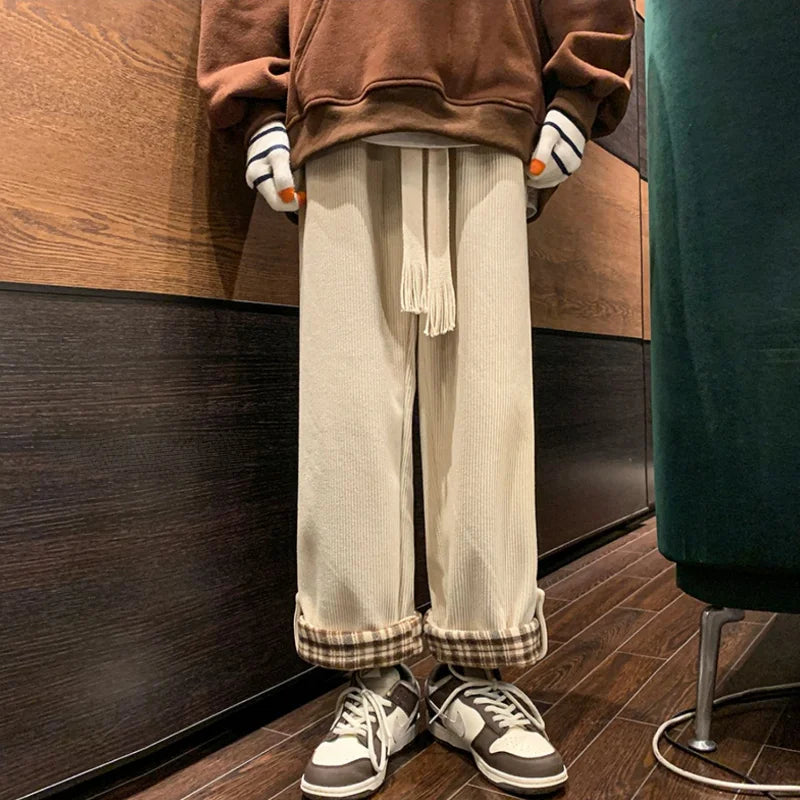 Men's Casual Pants Autumn Winter Warm Straight