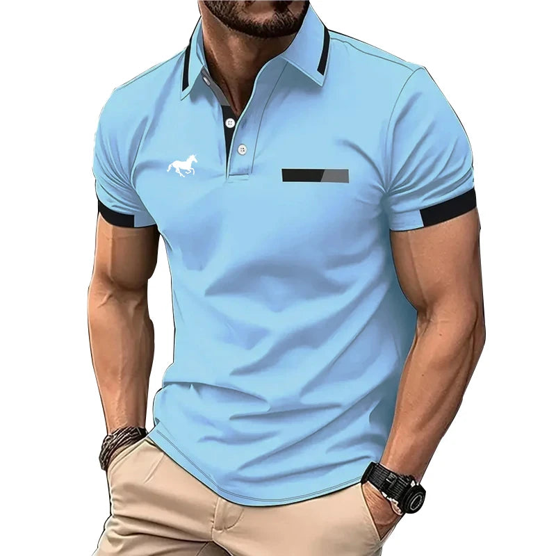 Men Summer Short Sleeve Fashion Slim Fit Polo Shirt Business Casual