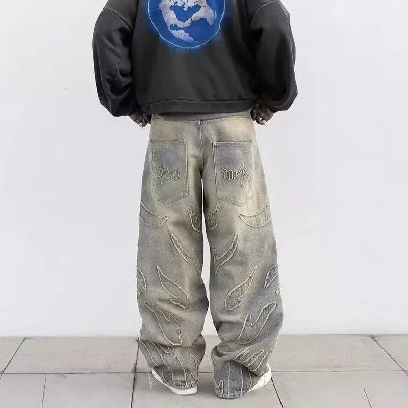 Men Baggy Aesthetic Streetwear Jeans Male Retro Fashion Wide Leg Denim