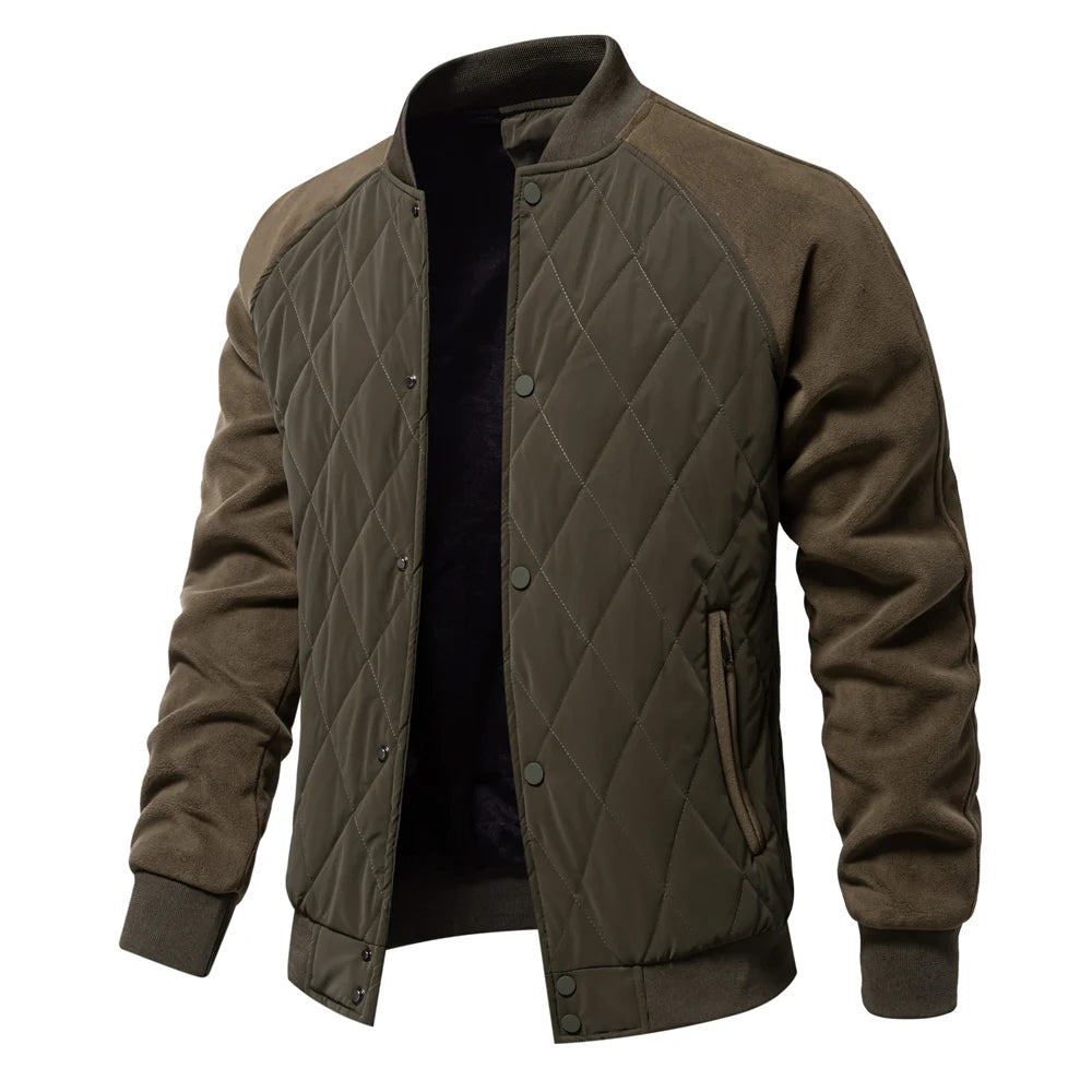 Mens Patchwork Thick Fleece Lined Bomber Jacket