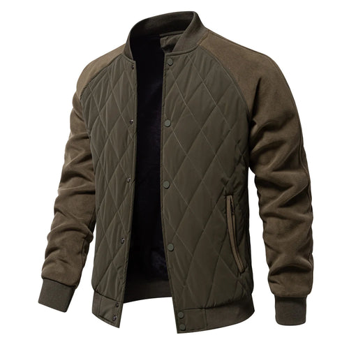 Mens Patchwork Thick Fleece Lined Bomber Jacket