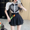 Women’s Black Lace Patchwork High Waist Pleated Shorts