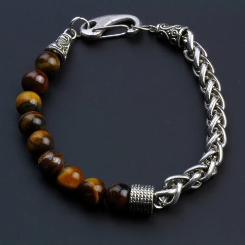 Men Natural Tiger Eye Stone Beads Bracelet Trendy Hand Jewelry Gifts