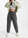 Women's Black Washed Jeans Casual Straight-Leg Denim