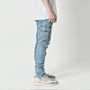 Jeans Men Pants Wash Solid Color Multi Pockets Denim Mid Waist Cargo