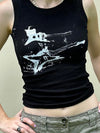 Guitar Print Sleeveless Tank Top Y2K Casual Ribbed Women Grunge Crop Top
