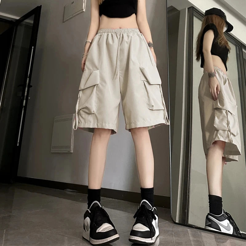 Y2K Cargo Shorts Women Harajuku Oversized Wide Leg Shorts Streetwear Fashion