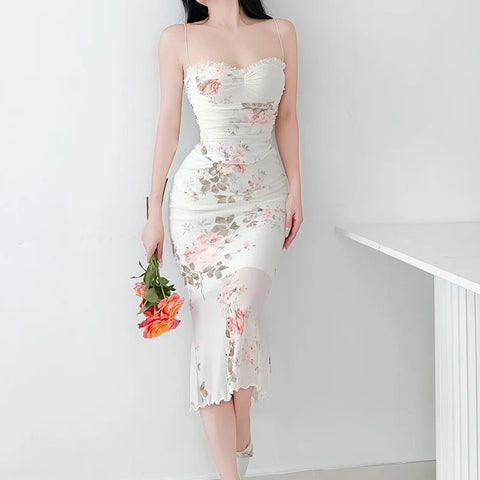 Floral Print Off-Shoulder Midi Dress Elegant Party Fashion