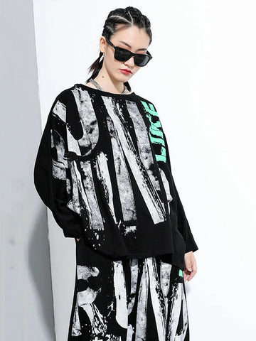 Letter Patchwork Loose Fashion Personality Batwing Sleeve All Match New Autumn