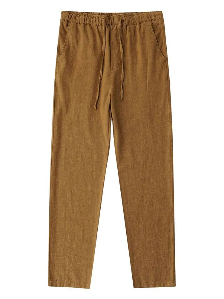 Casual Cotton Linen Chino Pants Men Wide Leg Lightweight Baggy Sweatpants