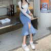Fashion Korean Style Denim Skirt With High Waist And Ruffles