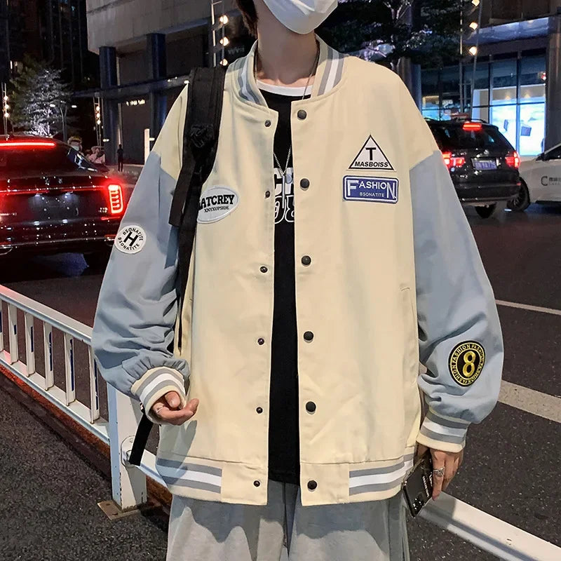 Trendy Korean Style Men's Baseball Jacket Loose Fit Casual Sports