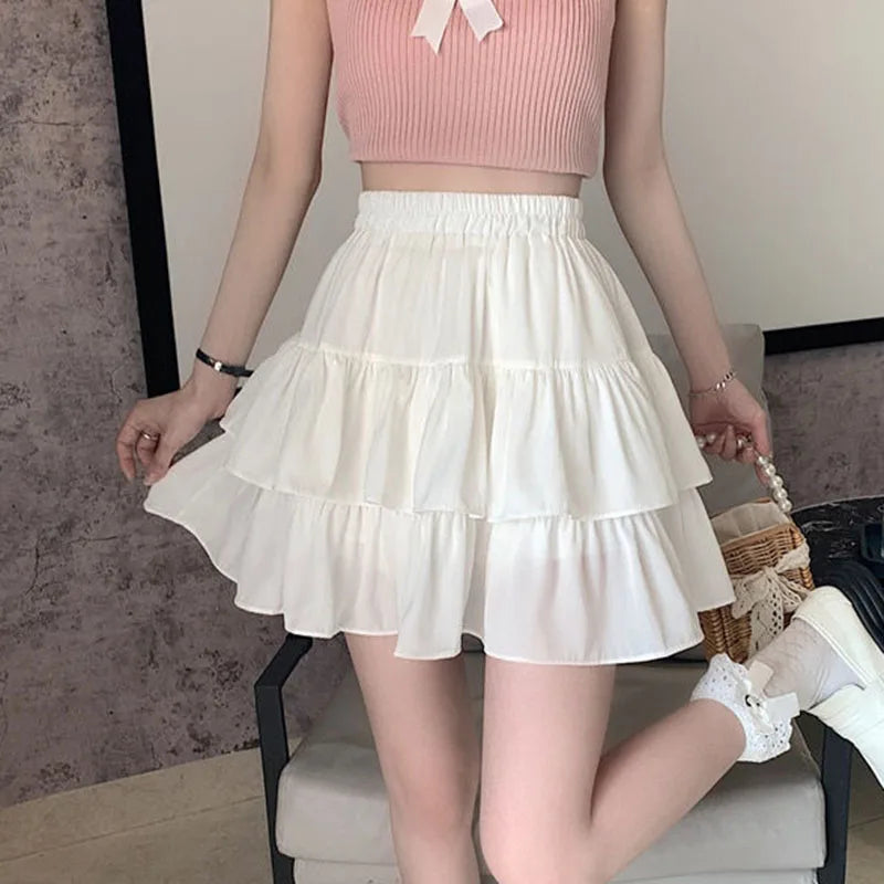 Women’s White Pleated A-Line Mini Skirt Preppy Kawaii Style