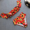 2024 Split Print One Shoulder Bikini Fashion Ruffle Edge