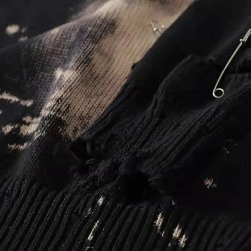 Korean Fashion Autumn: Vintage Grunge Black Ripped Sweater