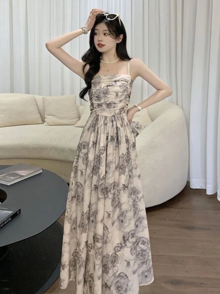 Elegant  A Line Floral Long Dress