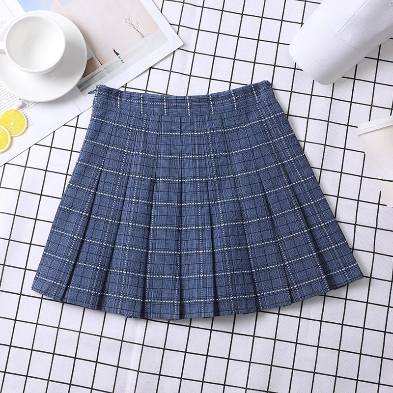 Women's A-Line Plaid Pleated Skirt Chic Preppy Style