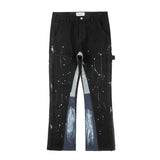 High Street Micro Flare Jeans: Y2K Speckled Ink Denim for Men