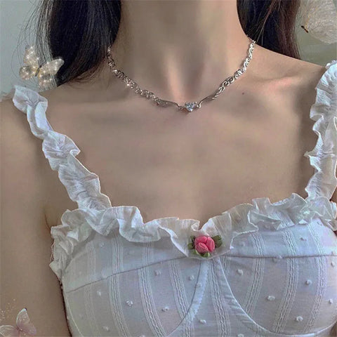 Angel Wings Heart Shape Pendant Necklaces Silver Color 5A Cubic Zirconia