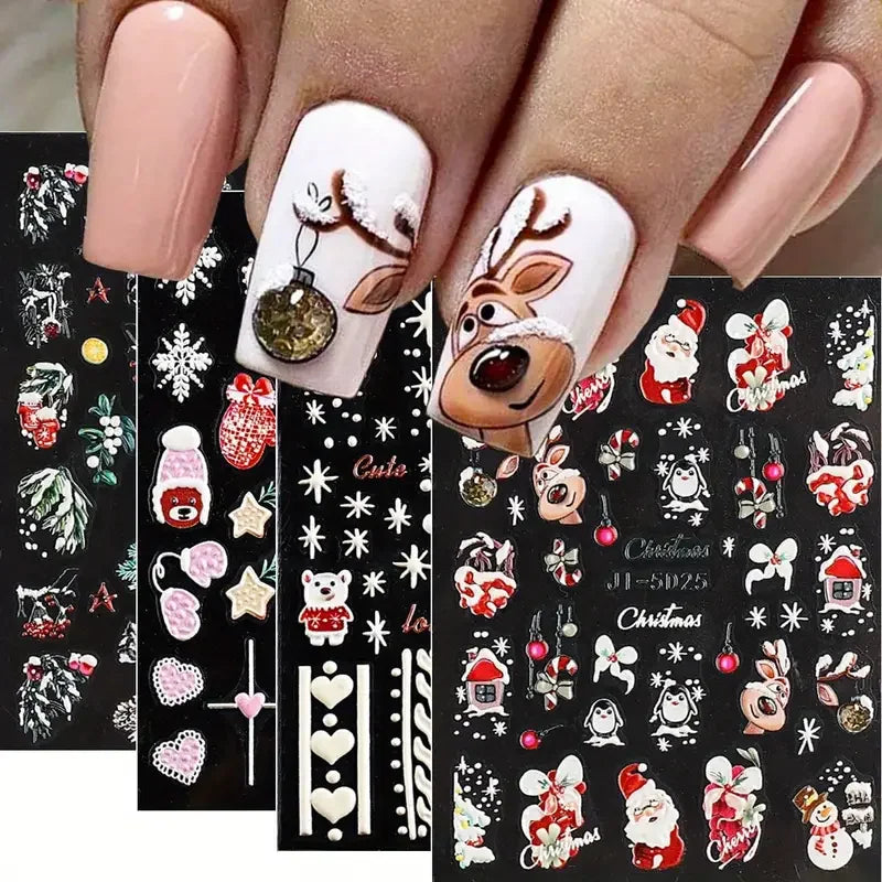 2024 5D Christmas Nail Stickers  Snowflake and Santa Designs