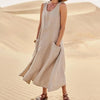 Cotton Linen Sleeveless Loose Swing Dress for Women