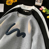 Korean Men's Sweatshirt: Comfortable Waffle Fabric & Unique Wave Motif Design