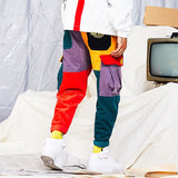 Hip Hop Corduroy Cargo Pants with Color Block Patchwork Design, Harem Cut, and Cotton Fabric