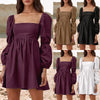 Sqaure Collar Puff Sleeve Mini Dress Elegant High Waist Dresses For Women 2024