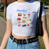 Sunday Morning Slogan Women’s Crop Top Cartoon Print Tee
