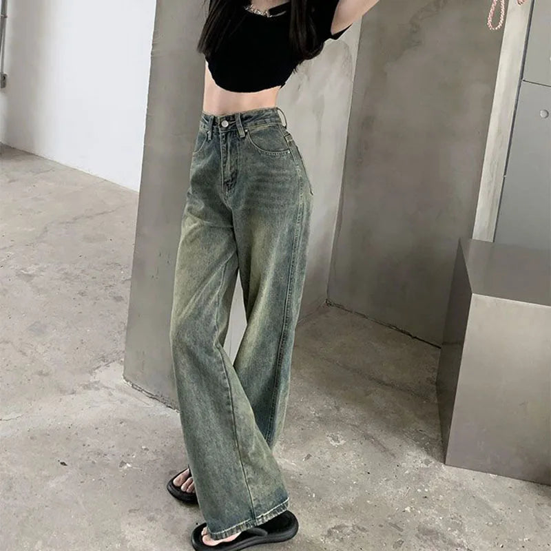 Women Vintage High Waist Wide Leg Jeans Streetwear