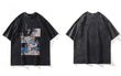 Distressed Oversize T Shirt Streetwear Japanese Anime Eyes Hip Hop T-Shirt Black