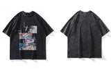 Distressed Oversize T Shirt Streetwear Japanese Anime Eyes Hip Hop T-Shirt Black