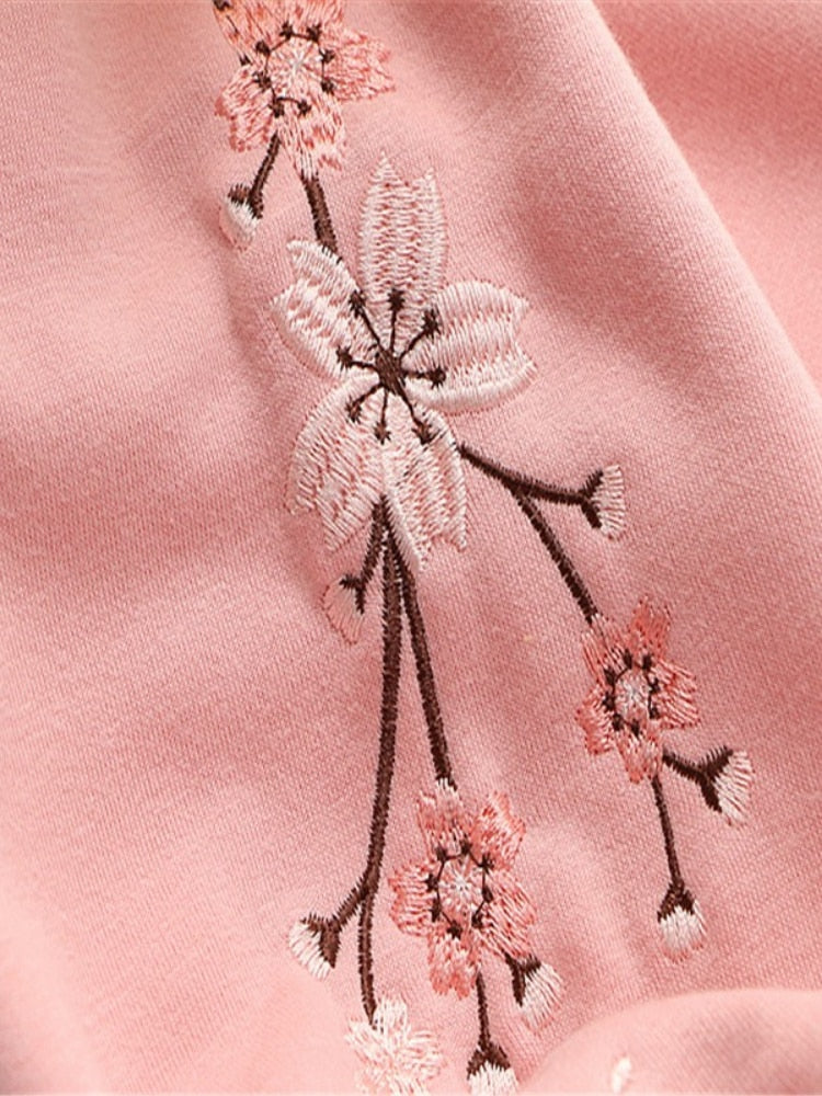 Floral Embroidery Patchwork Fleece Thick Drawstring
