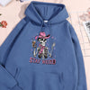 Pink Hat Skull Print Stay Weird Letter Man Hoodies Soft Fleece